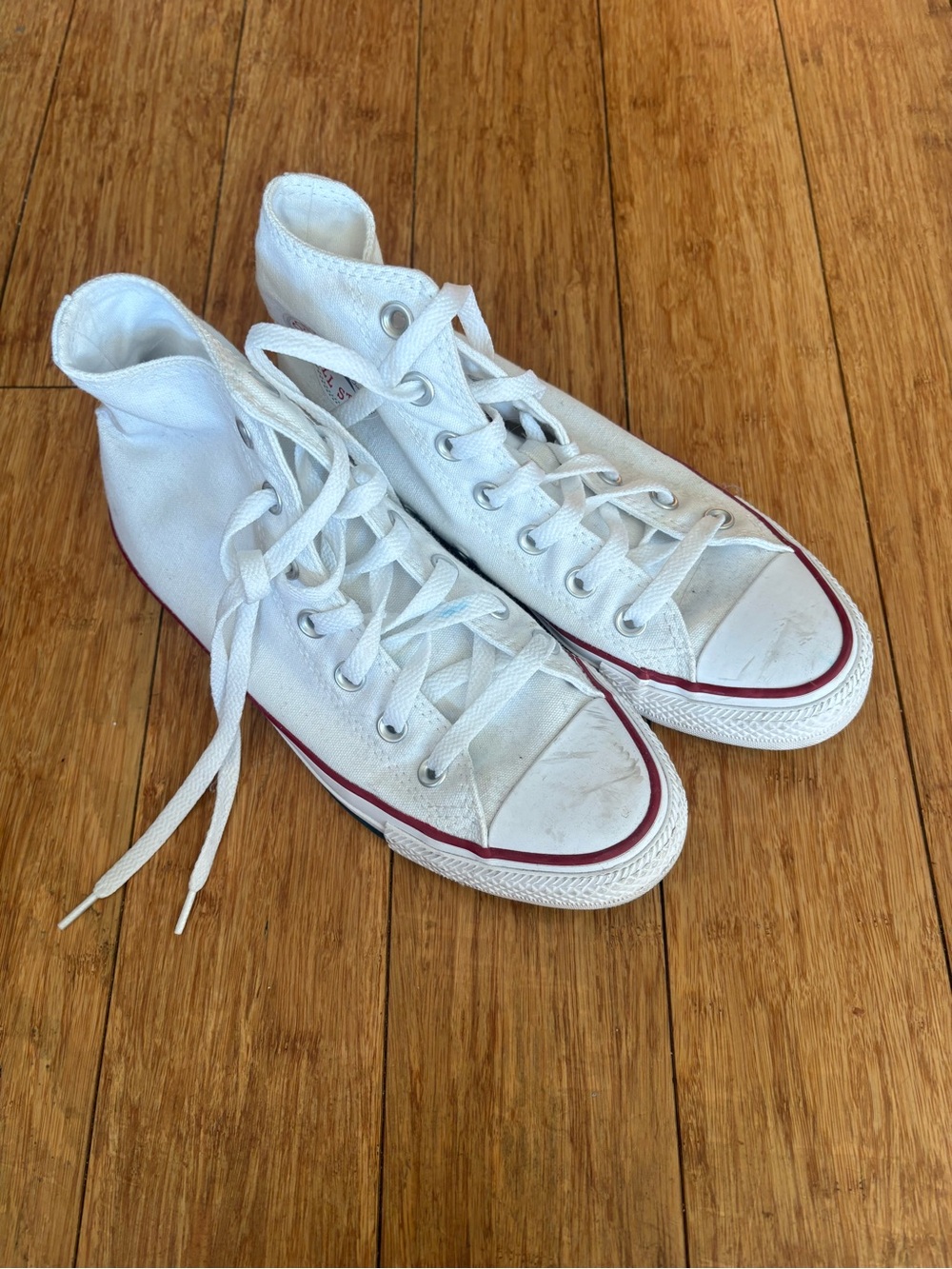 Converse White High-Top Canvas Sneakers with Red Trim